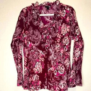 East 5th Button Up‎ Shirt Crinkle Pleated Bishop Sleeve Floral Fairy 1X